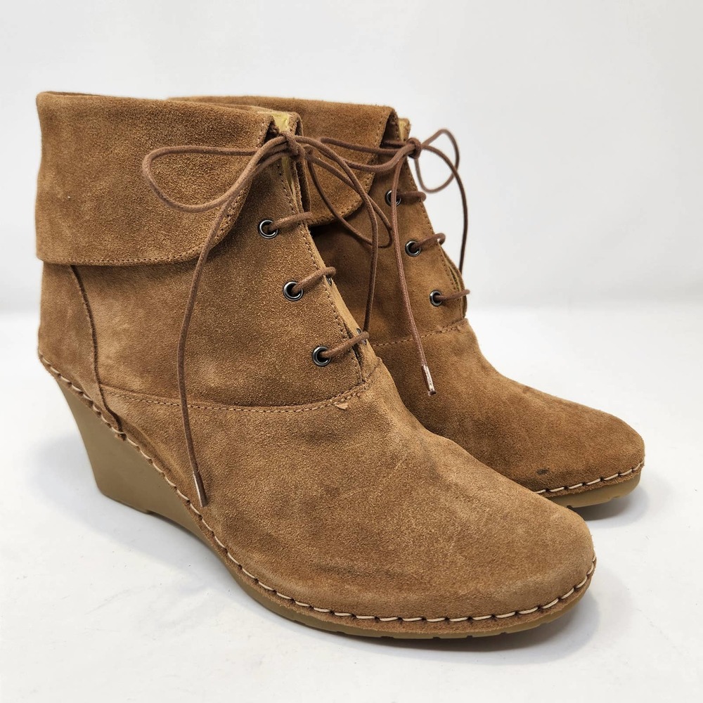Bettye Muller Womens Brown Suede Wedge Ankle Boots Booties Size 38 US 6.5 Laces